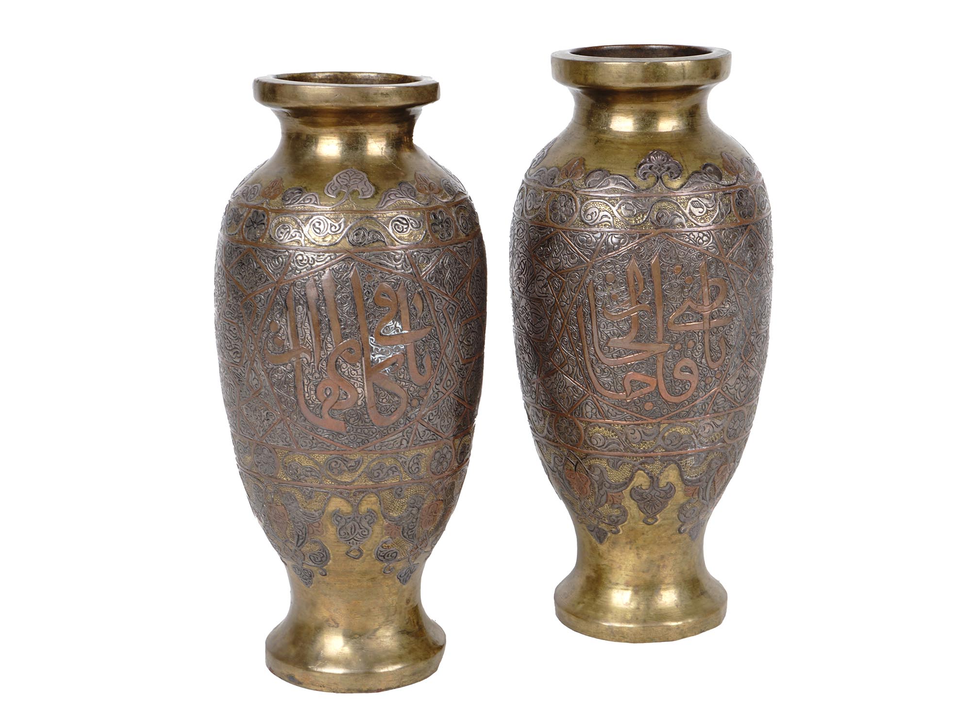 PAIR OF ARABIC SYRIAN COOPER SILVER INLAID VASES PIC-0